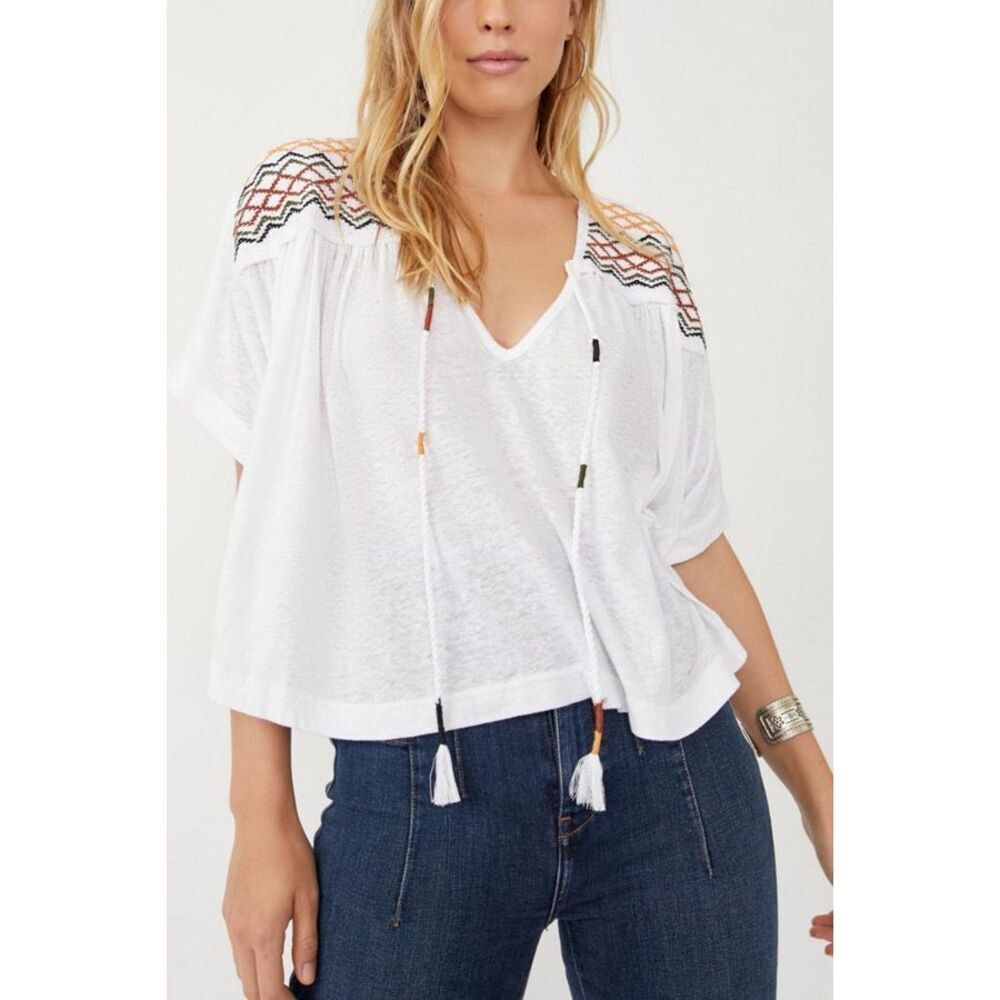 Free People Boho Oversized Market Embroidered Top